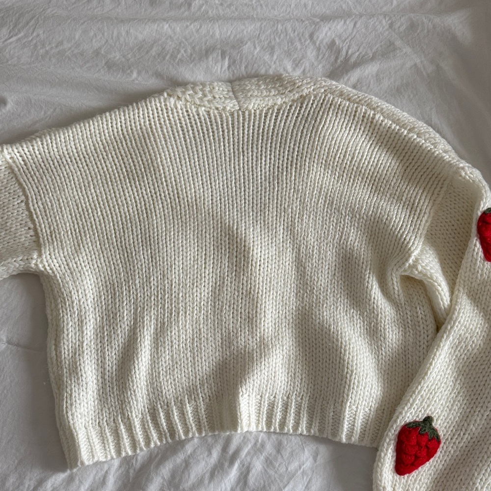 Strawberry Embroidered White Cardigan Sweater - Picture 4 of 4